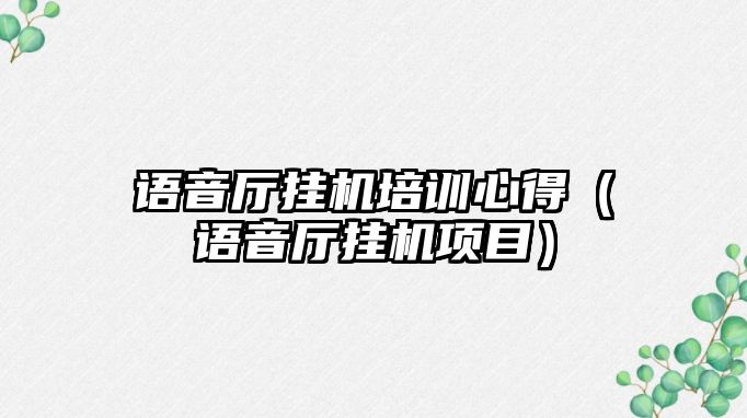 語音廳掛機(jī)培訓(xùn)心得（語音廳掛機(jī)項(xiàng)目）