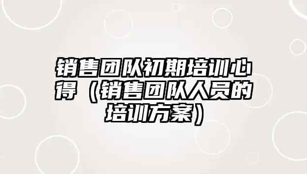 銷售團隊初期培訓心得（銷售團隊人員的培訓方案）