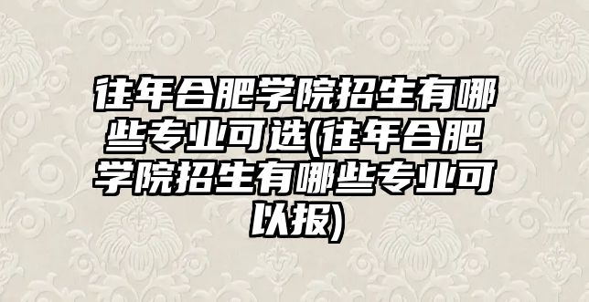 往年合肥學院招生有哪些專業可選(往年合肥學院招生有哪些專業可以報)