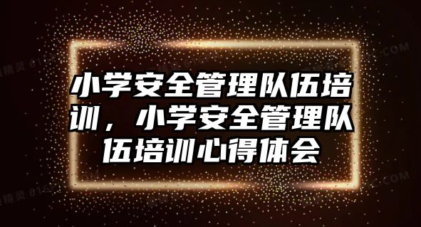 小學安全管理隊伍培訓，小學安全管理隊伍培訓心得體會