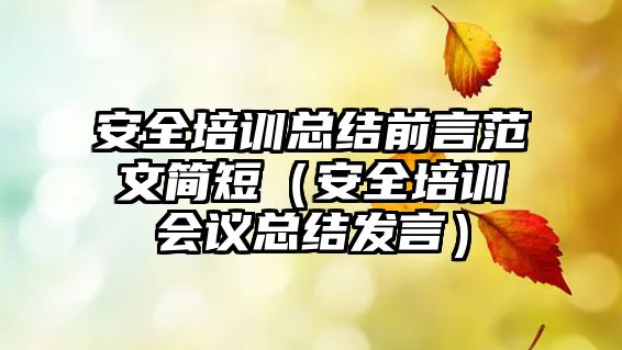 安全培訓(xùn)總結(jié)前言范文簡(jiǎn)短（安全培訓(xùn)會(huì)議總結(jié)發(fā)言）