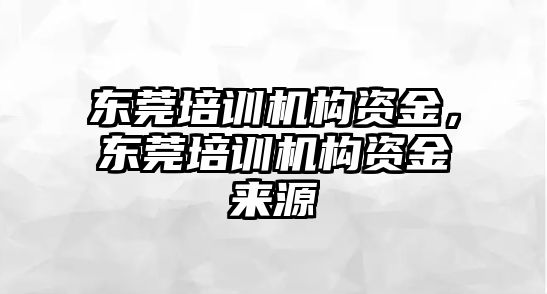 東莞培訓機構資金，東莞培訓機構資金來源