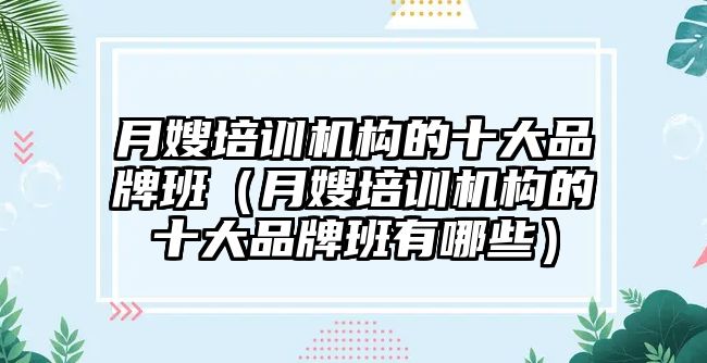 月嫂培訓機構的十大品牌班（月嫂培訓機構的十大品牌班有哪些）